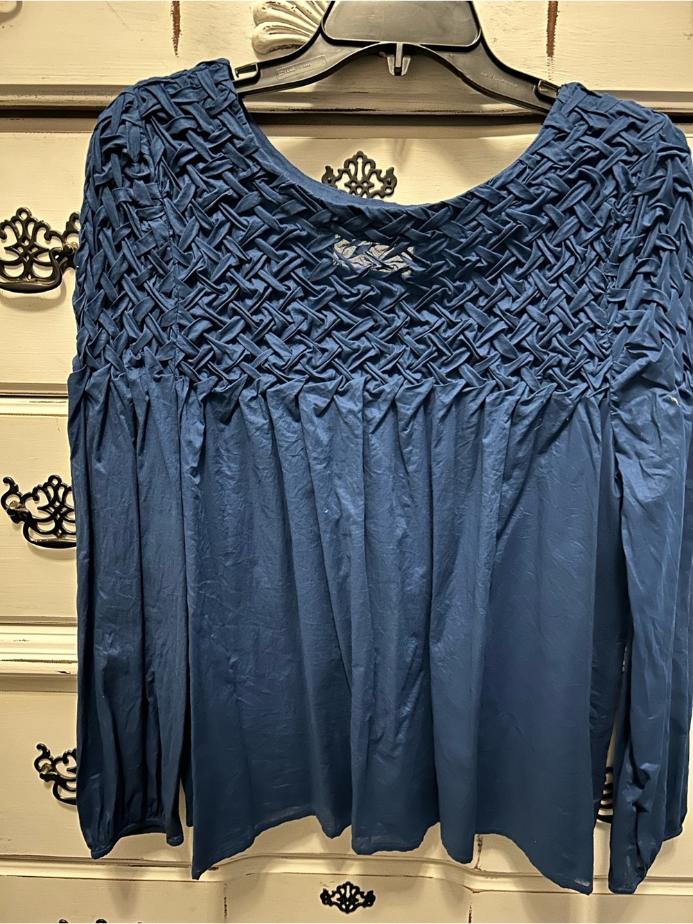 Merlette MAJORELLE TOP Textured Yoke Long-Sleeve Tunic - Blue NWOT
